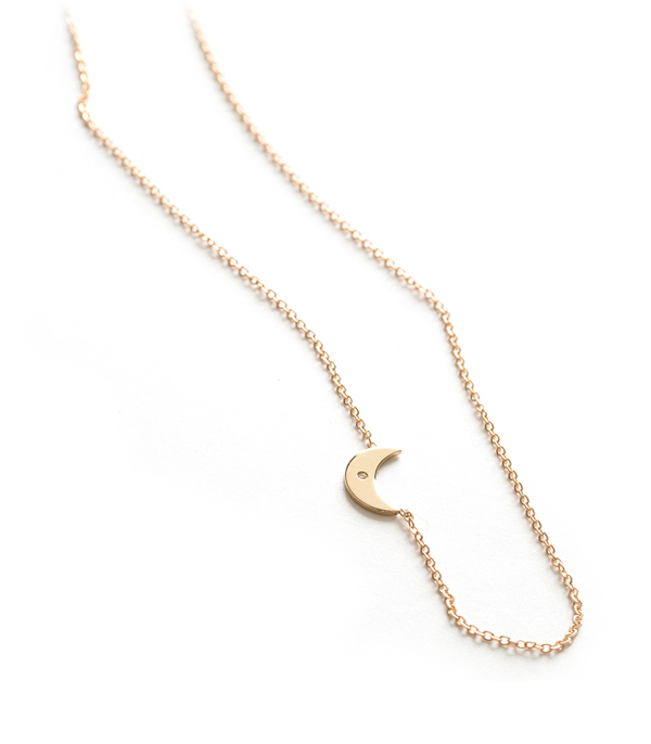 14k Gold Diamond Accent Crescent Moon Mini Charm Necklace