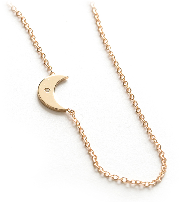 14k Gold Mini Crescent Moon Charm Necklace