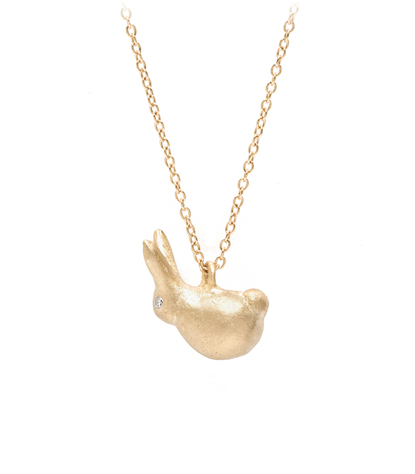 14K Gold Luck Rabbit Charm Necklace designed by Sofia Kaman handmade in Los Angeles using our SKFJ ethical jewelry process.