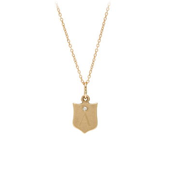 14K Yellow Gold Engravable Shield Necklace with Diamond Perfect Gift for Girlfriend or New Mom designed by Sofia Kaman handmade in Los Angeles