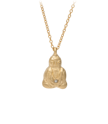14K Yellow Gold and Diamond Zen Buddha Charm Necklace designed by Sofia Kaman handmade in Los Angeles