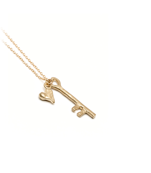 Gold Heart And Key Necklace
