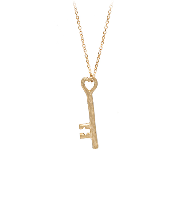 14K Gold Key Charm Necklace designed by Sofia Kaman handmade in Los Angeles using our SKFJ ethical jewelry process.