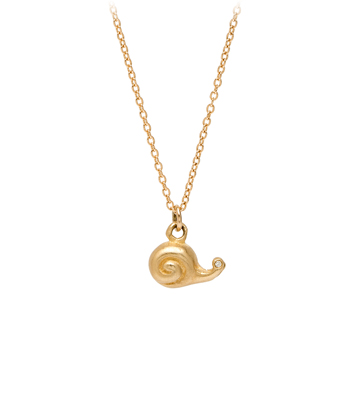 14K Yellow Gold Diamond Eyes Cute Snail Necklace Perfect Gift for Girlfriend or Bridesmaid designed by Sofia Kaman handmade in Los Angeles