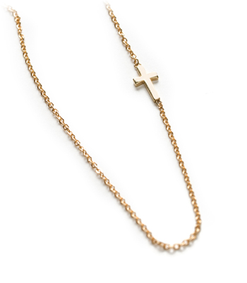 14K Shiny Gold Cross Charm Dainty Necklace Gift Idea designed by Sofia Kaman handmade in Los Angeles