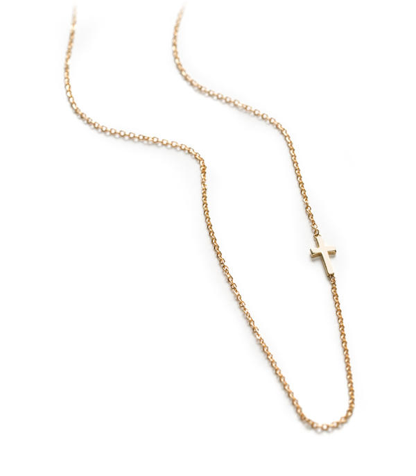 14k Gold Small Cross Dainty Chain Necklace
