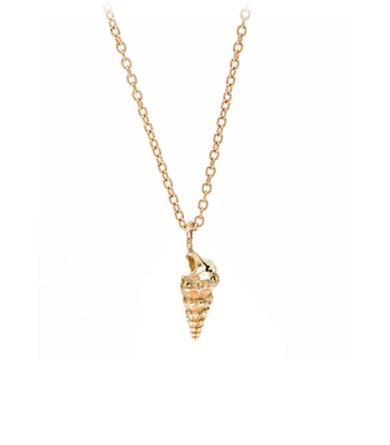 14K Yellow Gold Spiral Sea Shell Charm Necklace designed by Sofia Kaman handmade in Los Angeles