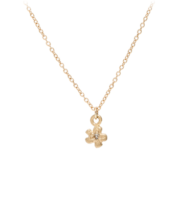 14K Yellow Gold and Diamond Tiny Daisy Charm Necklace Perfect for Girlfriend or Graduation Gift designed by Sofia Kaman handmade in Los Angeles