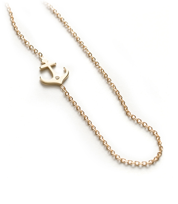 14k Shiny Yellow Gold Nautical Diamond Accent Anchor Charm Necklace Gift Idea designed by Sofia Kaman handmade in Los Angeles