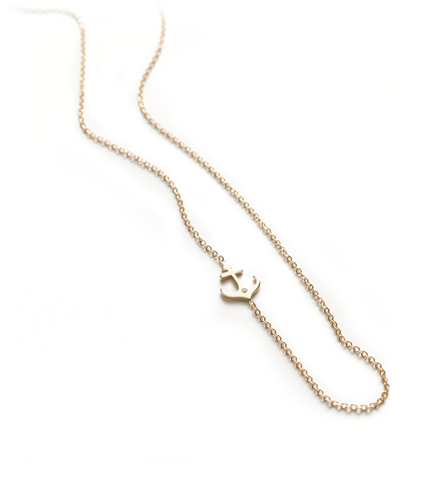 14k Gold Small Nautical Charm Anchor Necklace