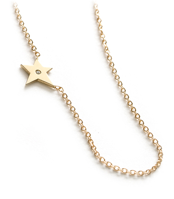 14K Yellow Shiny Gold Diamond Accent Tiny Shooting Star Charm Necklace Gift Idea designed by Sofia Kaman handmade in Los Angeles