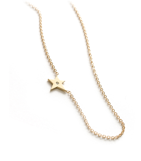 14k Gold Diamond Accent Dainty Star Charm Necklace