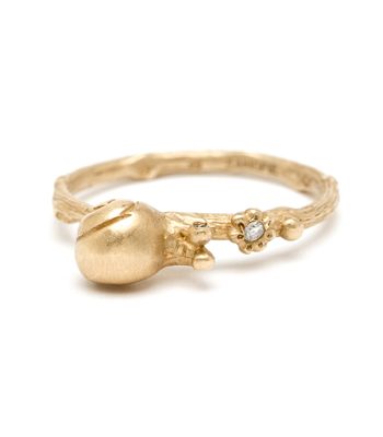 14K Gold and Diamond Cute Garden Snail Boho Stacking Ring designed by Sofia Kaman handmade in Los Angeles