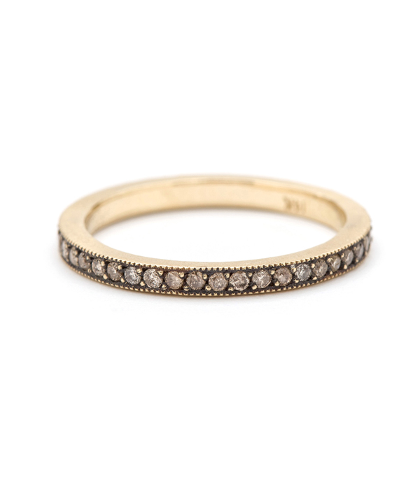 Blackened Pave Champagne Diamond Handmade Stacking Ring Bohemian Eternity Wedding Band designed by Sofia Kaman handmade in Los Angeles using our SKFJ ethical jewelry process.