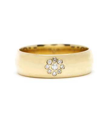 Diamond Cluster Rings 6mm Gold Cigar Wedding Band for Non-Traditional Engagement Rings designed by Sofia Kaman handmade in Los Angeles