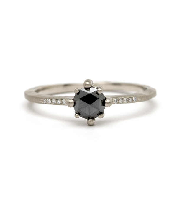 14K White Gold One of a Kind Star Prong Black Diamond Boho Engagement Ring designed by Sofia Kaman handmade in Los Angeles using our SKFJ ethical jewelry process.
