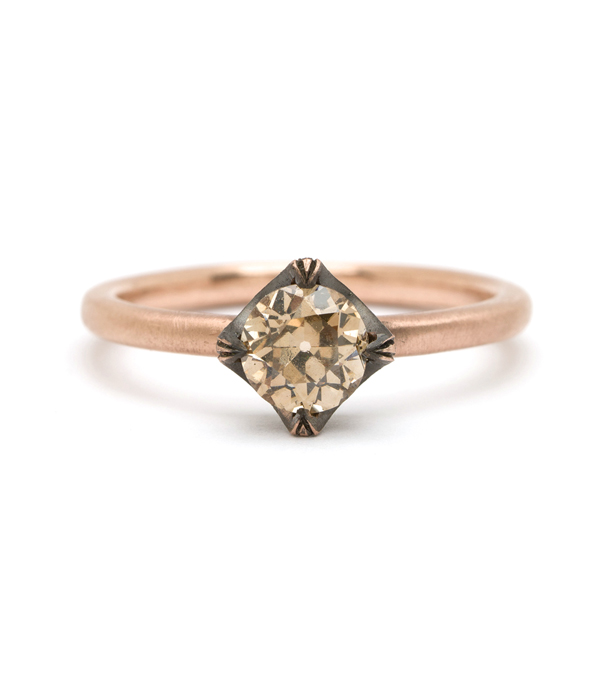 18K Gold Old European Cut Champagne Diamond Spikey Pave Crown Bohemian Engagement Ring Designed designed by Sofia Kaman handmade in Los Angeles using our SKFJ ethical jewelry process. This piece has been sold and is in the SK Archive.
