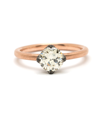 14K Matte Rose Gold Bohemian European Cut Champagne Diamond Ethical Engagement Ring designed by Sofia Kaman handmade in Los Angeles