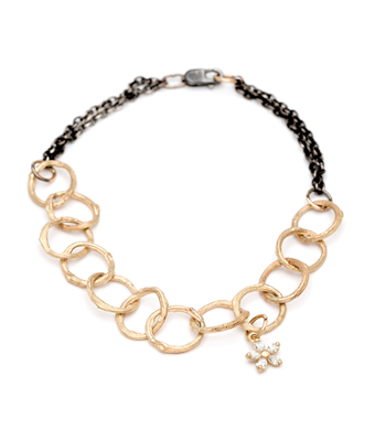 Matte Gold Twig Chain Diamond Daisy Charm Boho Bracelet designed by Sofia Kaman handmade in Los Angeles
