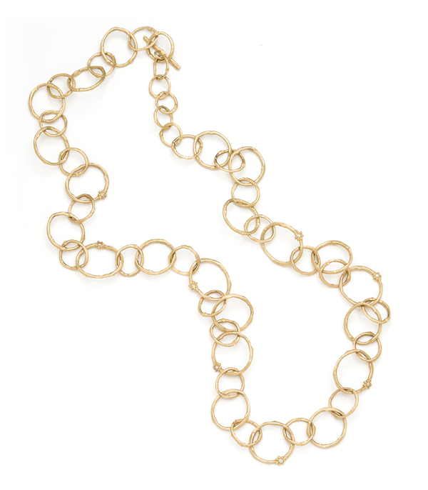 Gold Twig Texture Open Link Diamond Flower Center Necklace