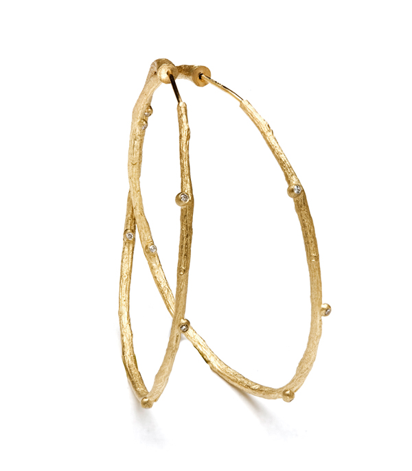 Branch Textured Hoop Earrings with Diamond Accents