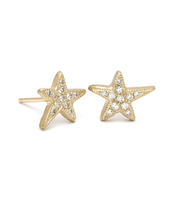 Gold Pave Diamond Shooting Star Stud Earrings designed by Sofia Kaman handmade in Los Angeles