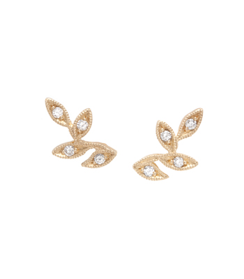 14K Gold and Diamond Leaf Climber Earrings Perfect for All Engagement Ring Styles including Unique Engagement Rings and Antique Engagement Rings designed by Sofia Kaman handmade in Los Angeles