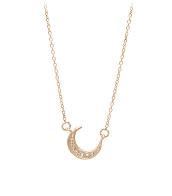 14K Yellow Gold Diamond Moon Charm Necklace designed by Sofia Kaman handmade in Los Angeles