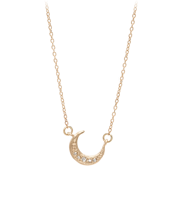 14K Yellow Gold Diamond Moon Charm Necklace designed by Sofia Kaman handmade in Los Angeles using our SKFJ ethical jewelry process.