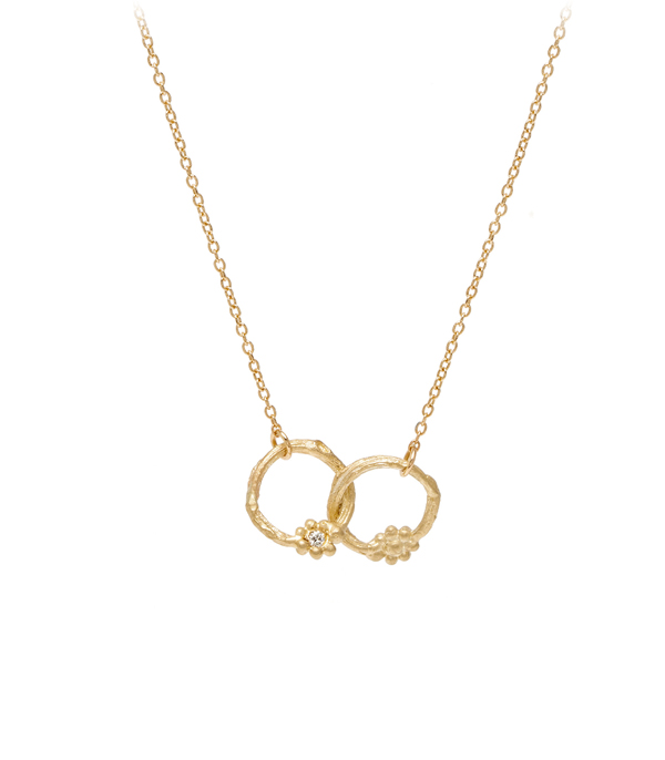 Gold Interlocking Branch Textured Diamond Flower Necklacef