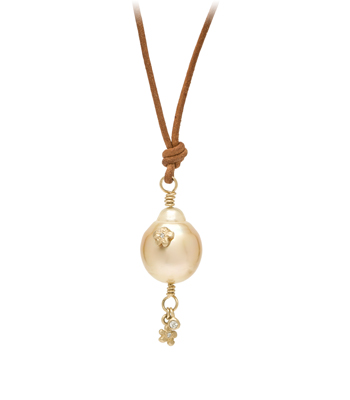 Baroque Pearl Bohemian Bridal Leather Cord Necklace designed by Sofia Kaman handmade in Los Angeles