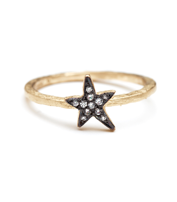 Gold Blackened Twinkling Star Pave Diamond Stacking Ring