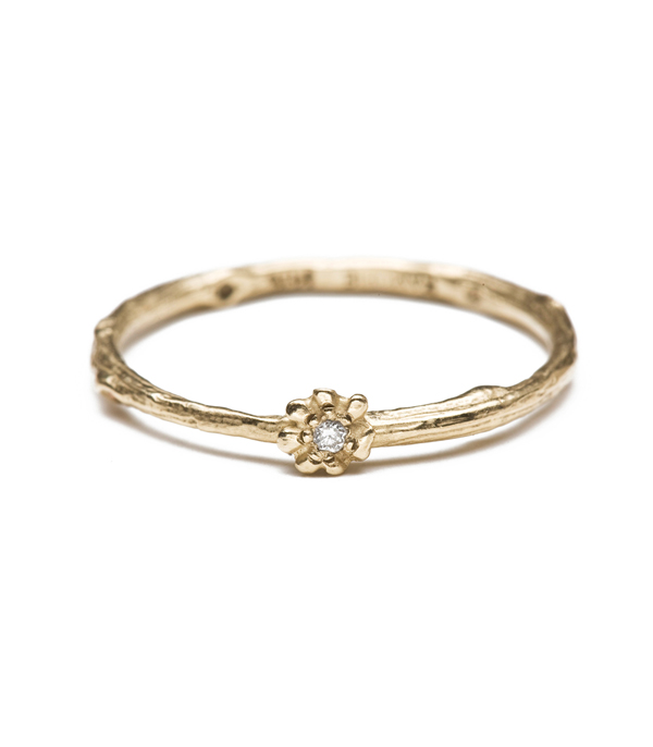 Organic Diamond Twig Daisy Boho Stacking Ring Natural Bohemian Wedding Band designed by Sofia Kaman handmade in Los Angeles using our SKFJ ethical jewelry process.