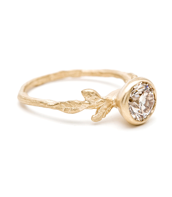 Gold Champagne Diamond Twig And Daisies Solitaire Large