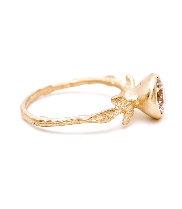 Gold Champagne Diamond Twig And Daisies Solitaire Large
