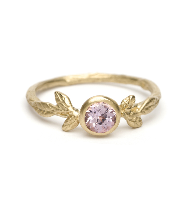 Gold Twig Textured Pink Sapphire Boho Engagement Ring designed by Sofia Kaman handmade in Los Angeles using our SKFJ ethical jewelry process. This piece has been sold and is in the SK Archive.
