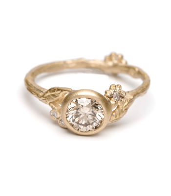 Gold Twig Champagne Diamond Bohemian Engagement Ring designed by Sofia Kaman handmade in Los Angeles