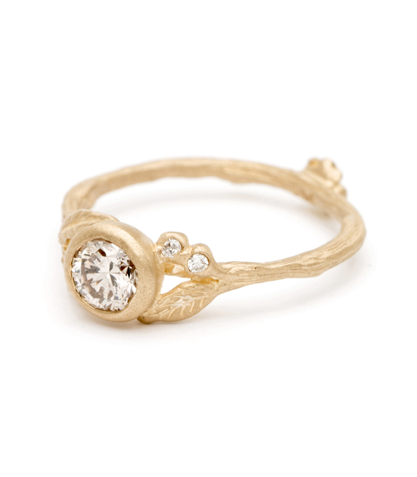 Gold Champagne Diamond Twig And Daisies Solitaire Small