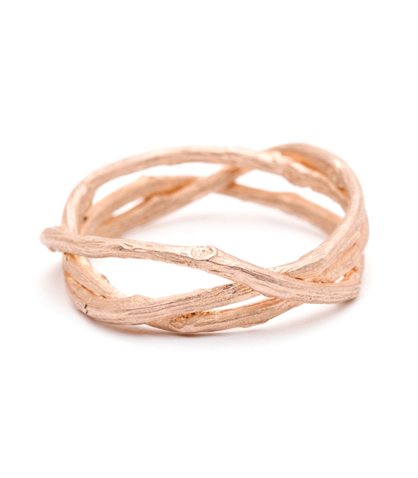 Rose Gold Woven Branches Mens Wedding Band
