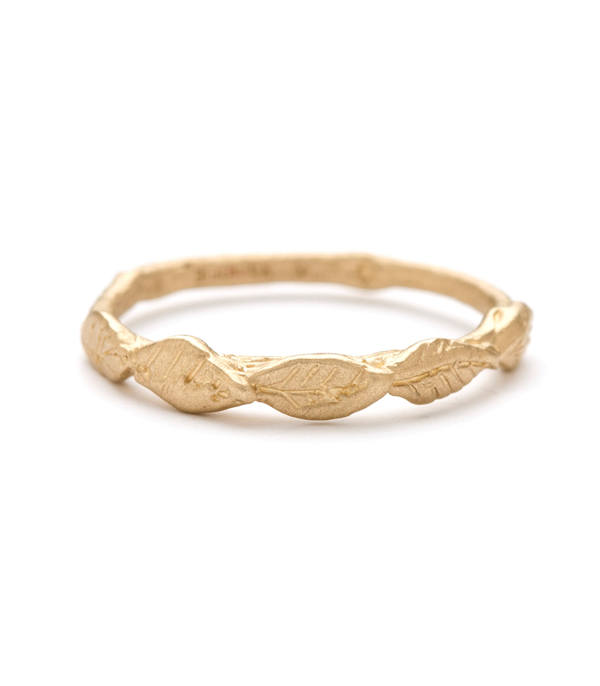Gold Natural Organic Leaf Twig Bohemian Wedding Band designed by Sofia Kaman handmade in Los Angeles using our SKFJ ethical jewelry process.