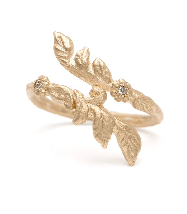 Gold Natural Organic Twig Diamond Bohemian Wedding Band designed by Sofia Kaman handmade in Los Angeles using our SKFJ ethical jewelry process. This piece has been sold and is in the SK Archive.