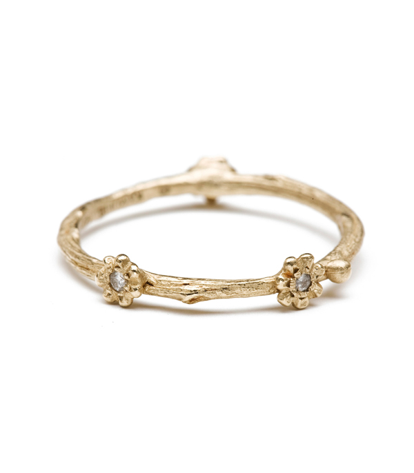 14k Gold Diamond Accent 3 Daisy Twig Stacking Ring