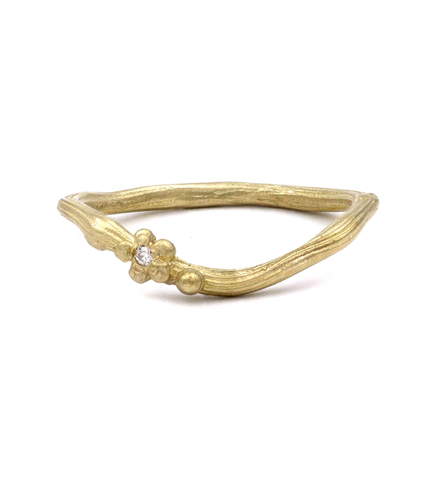 Bohemian Twig Nesting Band with Diamond Flower and Pod for Boho Engagement Rings designed by Sofia Kaman handmade in Los Angeles using our SKFJ ethical jewelry process.