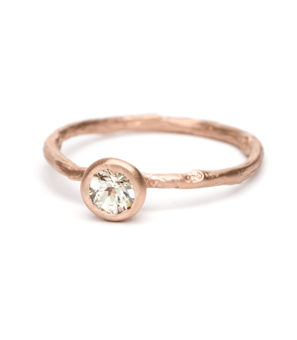 Rose Gold Twig Textured White Sapphire Bohemian Engagement Ring
