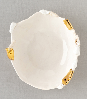 Beautiful White and Gold Jewelry Dish for Unique Engagement Rings designed by Sofia Kaman handmade in Los Angeles