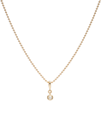 Small Gold Round Charm Pendent with Diamond on Ball Chain Necklace for 2 Carat Diamond Ring designed by Sofia Kaman handmade in Los Angeles