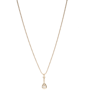 14k Gold Pear Shape Diamond Ball Chain Necklace for 1 Carat Diamond Ring designed by Sofia Kaman handmade in Los Angeles