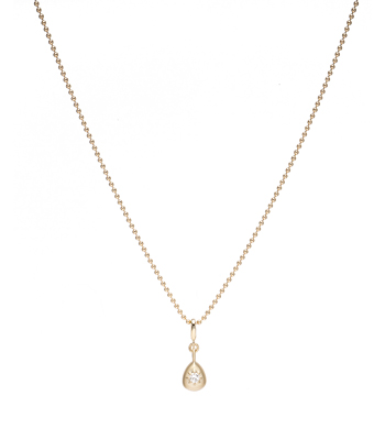 14k Gold Pear Shape Pendant with Round Brilliant Diamond on Ball Chain Necklace for 1 Carat Diamond Ring designed by Sofia Kaman handmade in Los Angeles