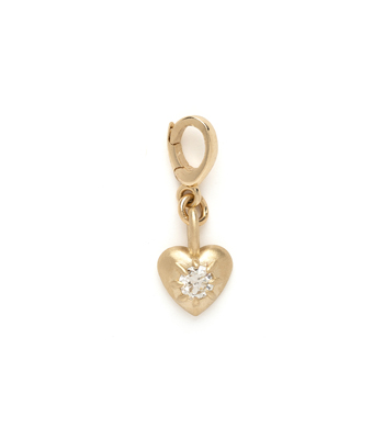 Love : Mini Heart Shape Collet Charm with Diamond designed by Sofia Kaman handmade in Los Angeles
