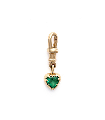 14K Gold Emerald Heart Shaped Collet Pendant Charm for Harmony and Self Healing designed by Sofia Kaman handmade in Los Angeles